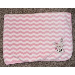 Cuddle Time Pink Bunny Rabbit Chevron White Baby Blanket Security Lovey